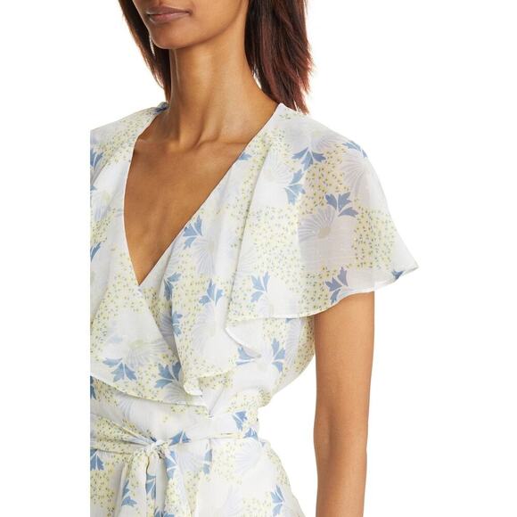 NWT TED BAKER Gemmiaa Floral Print Ruffle Wrap Blouse Blue Size 1 (4 US) - Picture 3 of 14